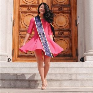 Anthropologie Greylin Hot Pink Textured Pintuck Waist Dress